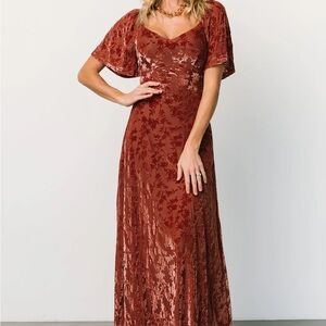 Velvet Print Fitted Maxi Dress